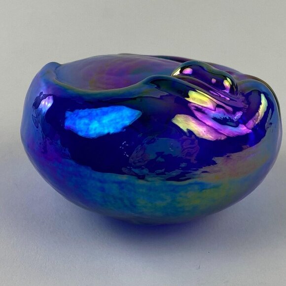 Hand Blown Iridescent Glass Ornament Half Moon Stars Design Blue Purple Vintage - Picture 9 of 10